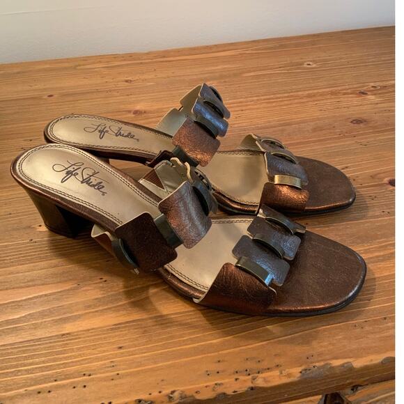 Life Stride Bronze Block heel sandals size 9.5 - Picture 1 of 5